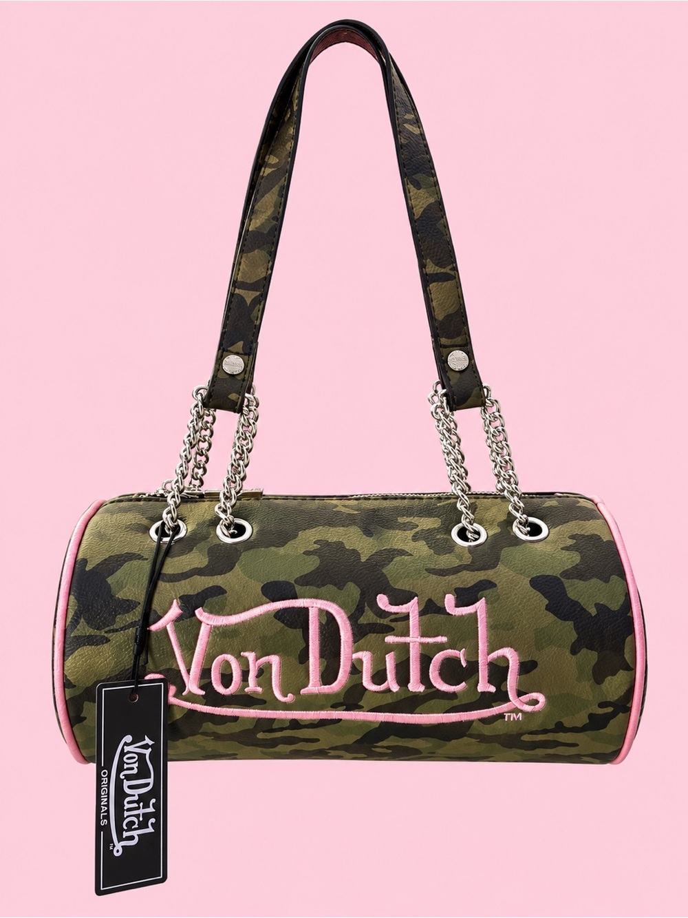 Viral‼️Von Dutch Pink Camo Barrel Bag